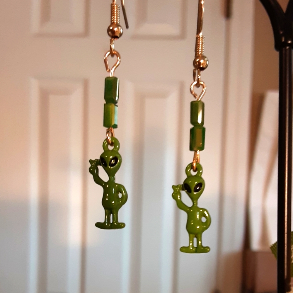 Green Alien Earrings